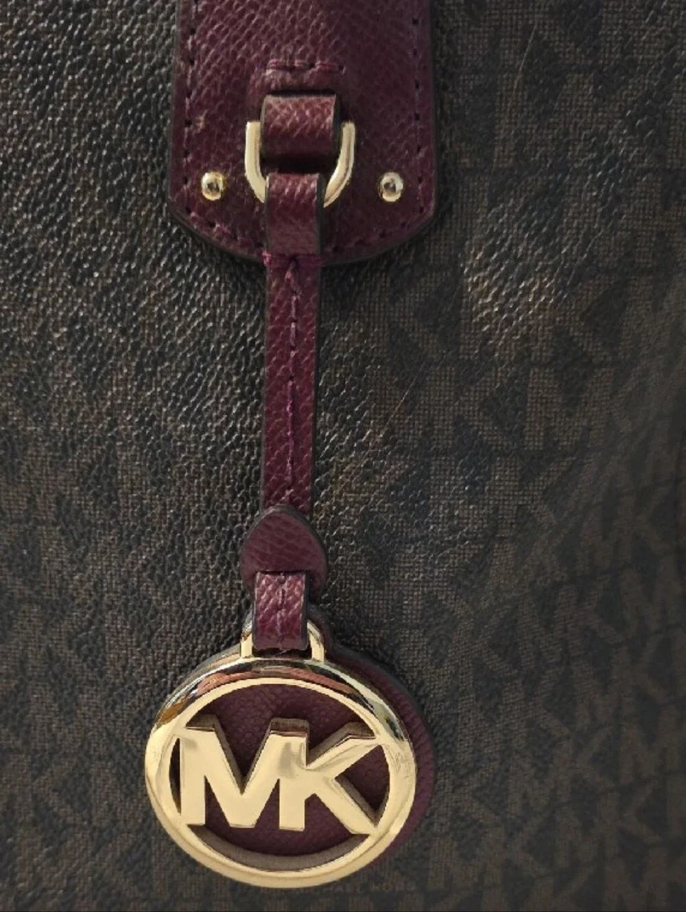 Michael Kors Brown and Burgundy Signature Tote